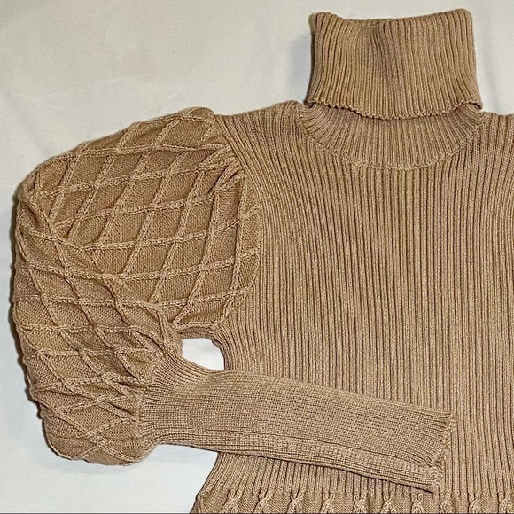 Simplee Women's Long Sleeve Bodycon Sweater Dress Cable Knit Turtleneck Small - Picture 3 of 4